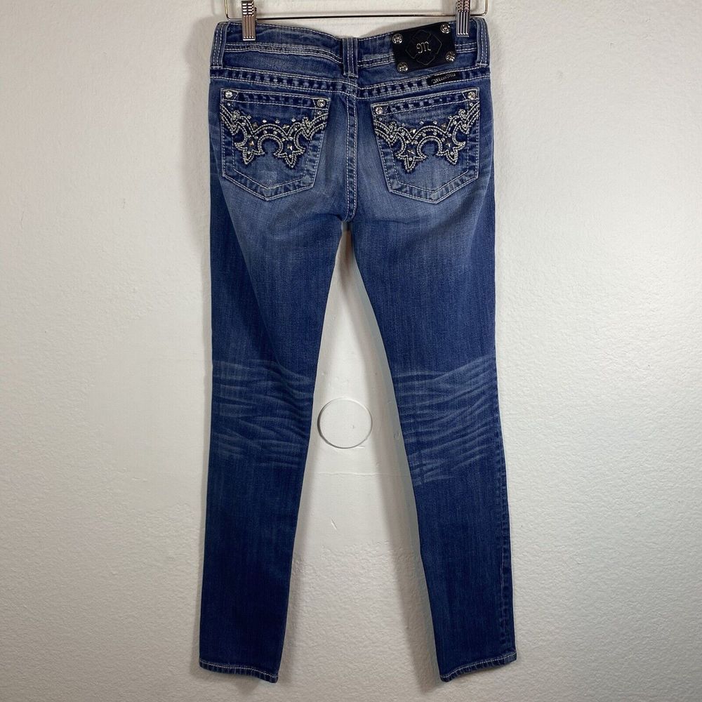 Miss Me Jeans Women's 27 Skinny Embellished Blingโ Pockets Thick Stitch Low rise